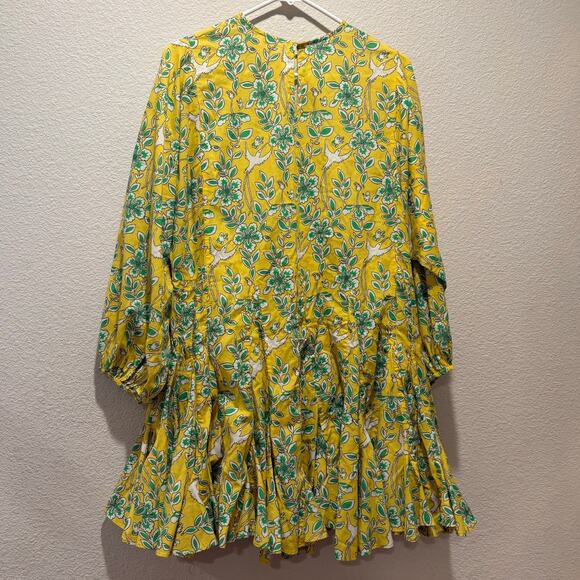 Rhode Yellow Eden Ella Long Sleeve Floral Bird Print Mini Dress Size XS - Picture 3 of 6